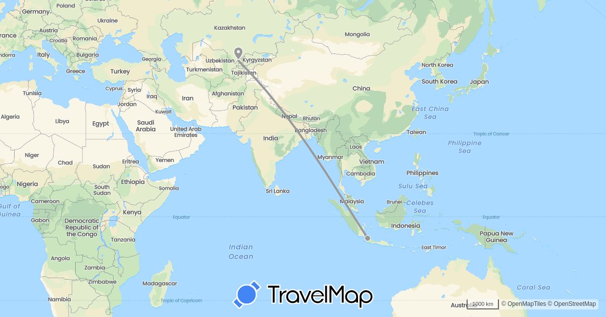 TravelMap itinerary: driving, plane in Indonesia, Uzbekistan (Asia)